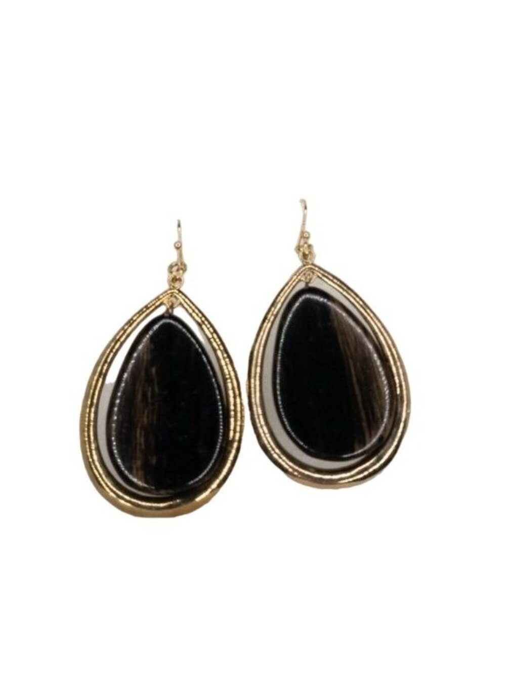 Teardrop Gold-Tone Earrings With Brown Faux Wood Accent For A Chic Look